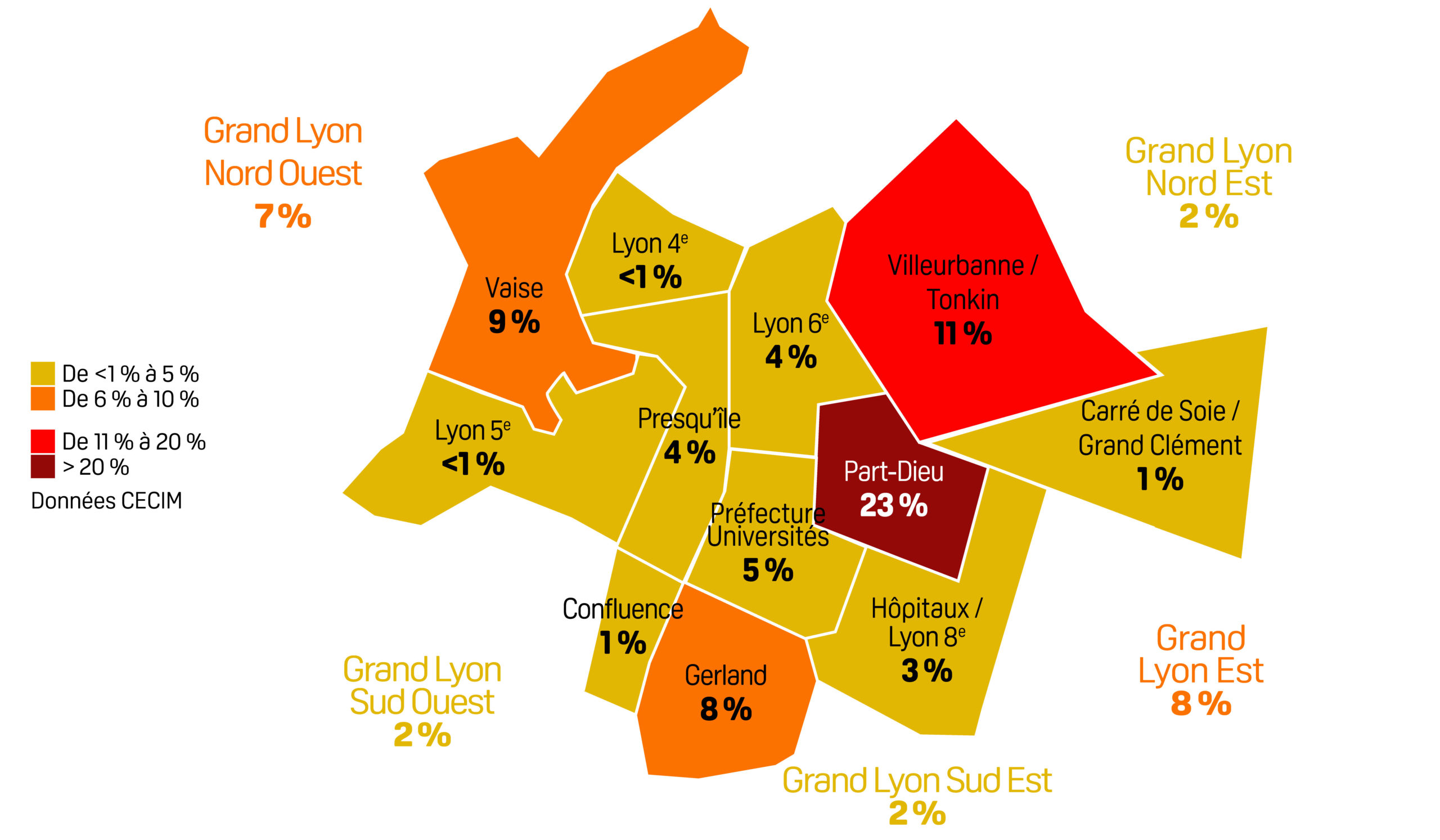 Parts de marché de bureaux de la demande placée en 2024